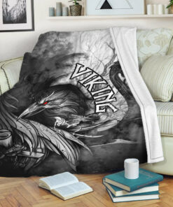 Viking Blanket Raven And Darkka Sherpa Fleece Blanket Gifts for Viking Lovers