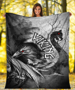 Viking Blanket Raven And Darkka Sherpa Fleece Blanket Gifts for Viking Lovers