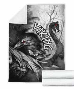 Viking Blanket Raven And Darkka Sherpa Fleece Blanket Gifts for Viking Lovers