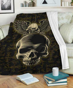 Viking Blanket Raven And Skull Viking Sherpa Fleece Blanket Gifts for Viking Lovers