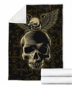 Viking Blanket Raven And Skull Viking Sherpa Fleece Blanket Gifts for Viking Lovers