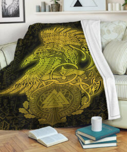 Viking Blanket Raven Celtic Special Yellow Viking Homeset Sherpa Fleece Blanket Gifts for Viking Lovers