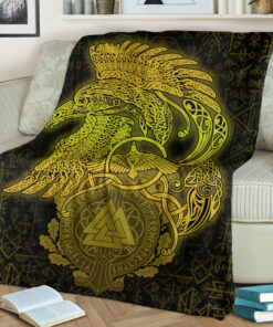 Viking Blanket Raven Celtic Special Yellow Viking Homeset Sherpa Fleece Blanket Gifts for Viking Lovers