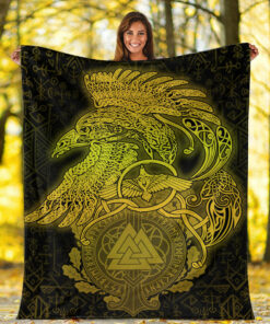 Viking Blanket Raven Celtic Special Yellow Viking Homeset Sherpa Fleece Blanket Gifts for Viking Lovers