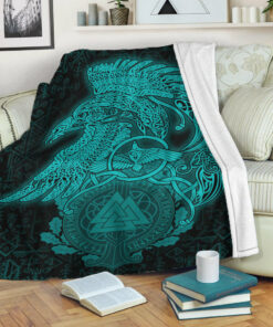 Viking Blanket Raven Celtic Turquoise Viking Homeset Sherpa Fleece Blanket Gifts for Viking Lovers