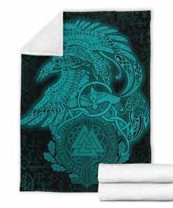 Viking Blanket Raven Celtic Turquoise Viking Homeset Sherpa Fleece Blanket Gifts for Viking Lovers
