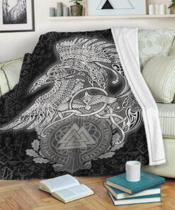 Viking Blanket Raven Celtic Viking Homeset Sherpa Fleece Blanket Gifts for Viking Lovers