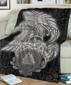 Viking Blanket Raven Celtic Viking Homeset Sherpa Fleece Blanket Gifts for Viking Lovers