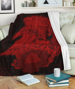Viking Blanket Raven Celtic Viking Red Homeset Sherpa Fleece Blanket Gifts for Viking Lovers