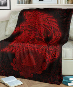 Viking Blanket Raven Celtic Viking Red Homeset Sherpa Fleece Blanket Gifts for Viking Lovers