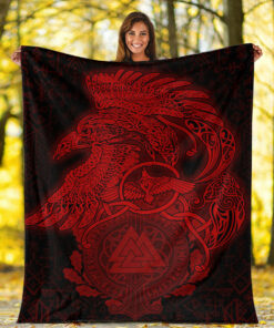 Viking Blanket Raven Celtic Viking Red Homeset Sherpa Fleece Blanket Gifts for Viking Lovers
