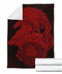 Viking Blanket Raven Celtic Viking Red Homeset Sherpa Fleece Blanket Gifts for Viking Lovers