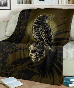 Viking Blanket Raven Skull Viking Sherpa Fleece Blanket Gifts for Viking Lovers