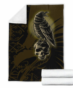 Viking Blanket Raven Skull Viking Sherpa Fleece Blanket Gifts for Viking Lovers