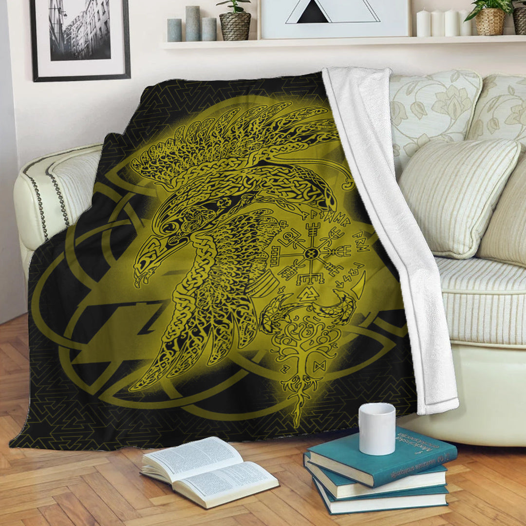 Viking Blanket Raven Valknut Gold Viking Homeset Sherpa Fleece Blanket Gifts for Viking Lovers