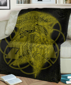 Viking Blanket Raven Valknut Gold Viking Homeset Sherpa Fleece Blanket Gifts for Viking Lovers
