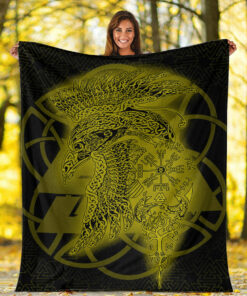 Viking Blanket Raven Valknut Gold Viking Homeset Sherpa Fleece Blanket Gifts for Viking Lovers