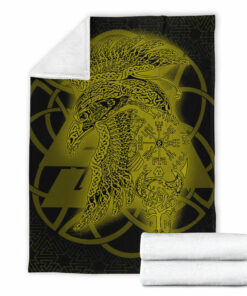Viking Blanket Raven Valknut Gold Viking Homeset Sherpa Fleece Blanket Gifts for Viking Lovers