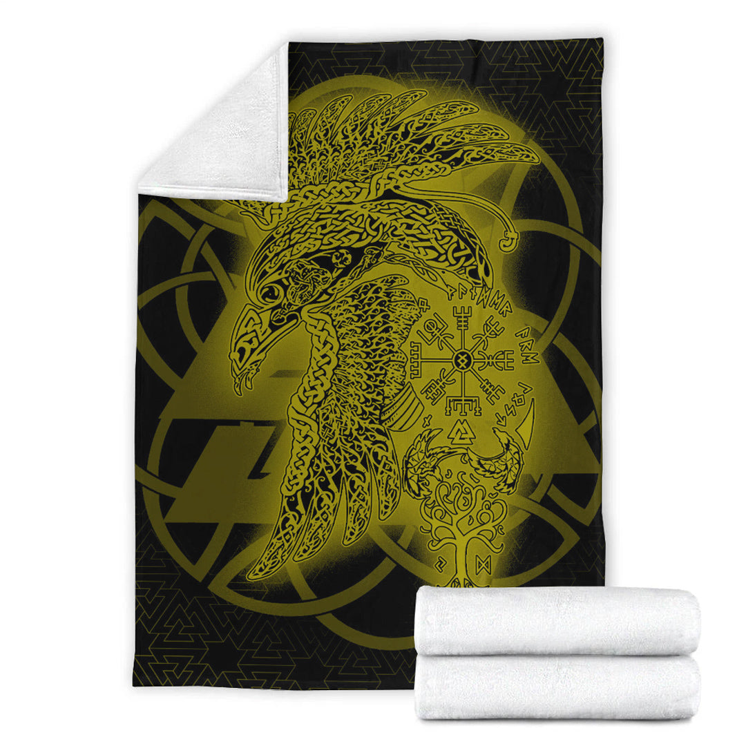 Viking Blanket Raven Valknut Gold Viking Homeset Sherpa Fleece Blanket Gifts for Viking Lovers