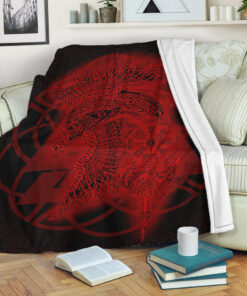 Viking Blanket Raven Valknut Red Viking Homeset Sherpa Fleece Blanket Gifts for Viking Lovers