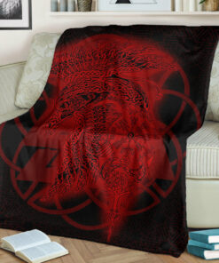 Viking Blanket Raven Valknut Red Viking Homeset Sherpa Fleece Blanket Gifts for Viking Lovers