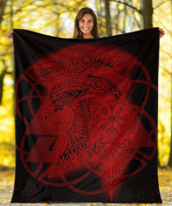 Viking Blanket Raven Valknut Red Viking Homeset Sherpa Fleece Blanket Gifts for Viking Lovers
