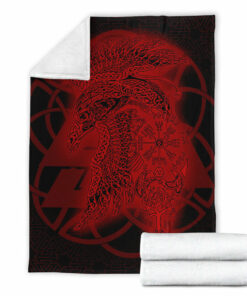 Viking Blanket Raven Valknut Red Viking Homeset Sherpa Fleece Blanket Gifts for Viking Lovers