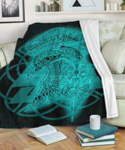 Viking Blanket Raven Valknut Turquoise Viking Homeset Sherpa Fleece Blanket Gifts for Viking Lovers