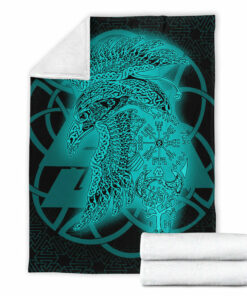 Viking Blanket Raven Valknut Turquoise Viking Homeset Sherpa Fleece Blanket Gifts for Viking Lovers