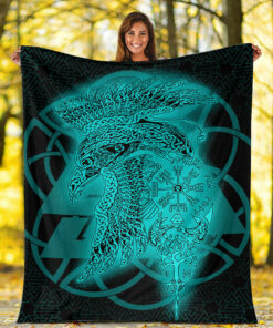 Viking Blanket Raven Valknut Viking Homeset Sherpa Fleece Blanket Gifts for Viking Lovers