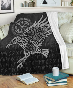 Viking Blanket Raven Vegvisir Tattoo Special Version Sherpa Fleece Blanket Gifts for Viking Lovers