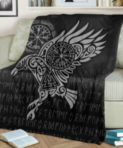 Viking Blanket Raven Vegvisir Tattoo Special Version Sherpa Fleece Blanket Gifts for Viking Lovers