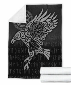 Viking Blanket Raven Vegvisir Tattoo Special Version Sherpa Fleece Blanket Gifts for Viking Lovers