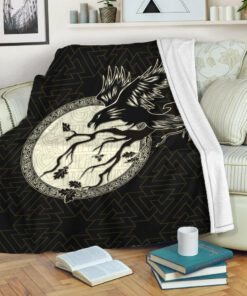 Viking Blanket Raven Viking Sherpa Fleece Blanket Gifts for Viking Lovers