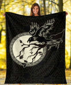 Viking Blanket Raven Viking Sherpa Fleece Blanket Gifts for Viking Lovers