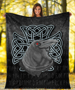 Viking Blanket Raven Viking Warrior Norse Sherpa Fleece Blanket Gifts for Viking Lovers