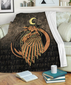 Viking Blanket Raven Viking Warrior Valhalla Norse Sherpa Fleece Blanket Gifts for Viking Lovers