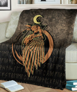 Viking Blanket Raven Viking Warrior Valhalla Norse Sherpa Fleece Blanket Gifts for Viking Lovers
