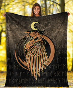 Viking Blanket Raven Viking Warrior Valhalla Norse Sherpa Fleece Blanket Gifts for Viking Lovers