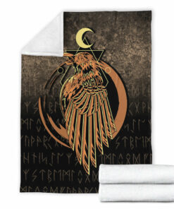 Viking Blanket Raven Viking Warrior Valhalla Norse Sherpa Fleece Blanket Gifts for Viking Lovers