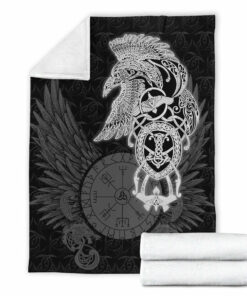 Viking Blanket Raven Ving Sherpa Fleece Blanket Gifts for Viking Lovers