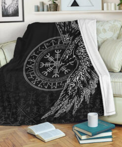 Viking Blanket Raven and Helm of Awe Sherpa Fleece Blanket Gifts for Viking Lovers