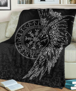 Viking Blanket Raven and Helm of Awe Sherpa Fleece Blanket Gifts for Viking Lovers