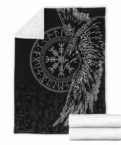 Viking Blanket Raven and Helm of Awe Sherpa Fleece Blanket Gifts for Viking Lovers