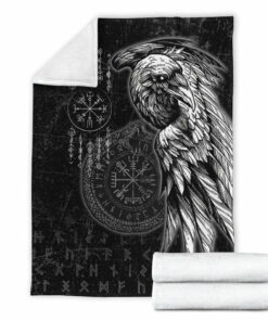 Viking Blanket Raven and Ourobos and Runes Sherpa Fleece Blanket Gifts for Viking Lovers