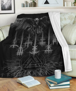 Viking Blanket Raven and Valknut Sherpa Fleece Blanket Gifts for Viking Lovers