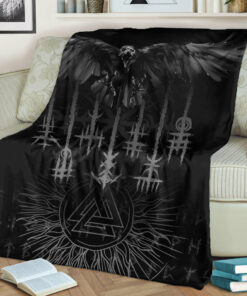 Viking Blanket Raven and Valknut Sherpa Fleece Blanket Gifts for Viking Lovers