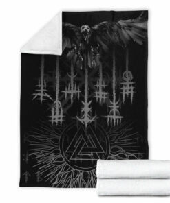 Viking Blanket Raven and Valknut Sherpa Fleece Blanket Gifts for Viking Lovers