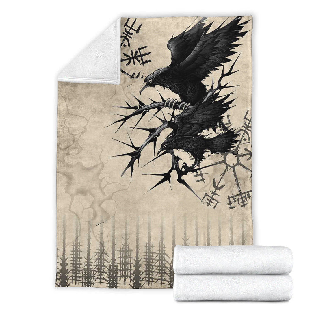 Viking Blanket Raven and Vegvisir Vintage Style Sherpa Fleece Blanket Gifts for Viking Lovers