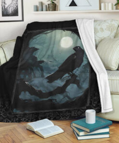Viking Blanket Raven and Viking Gothic Style Sherpa Fleece Blanket Gifts for Viking Lovers